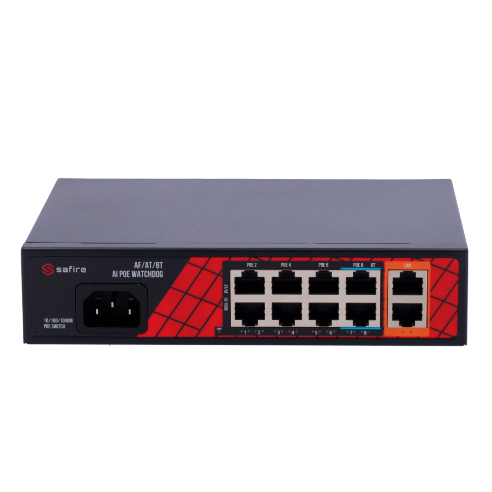 Switch 8 Portas Hi-PoE + 2 Uplink Safire