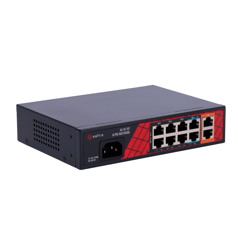 Switch 8 Portas Hi-PoE + 2 Uplink Safire