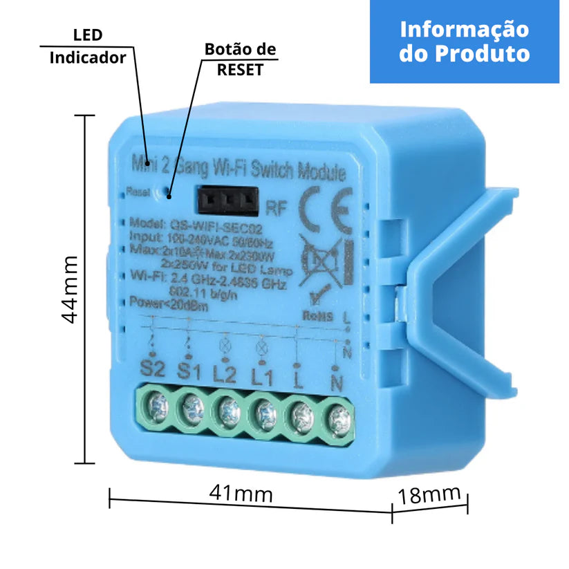 Mini Módulo de Luzes Wi-Fi Simples (2 gang)