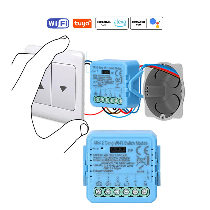 Mini Módulo de Luzes Wi-Fi Simples (2 gang)