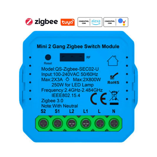 Módulo de Luzes simples (2 gang) - Zigbee 3.0