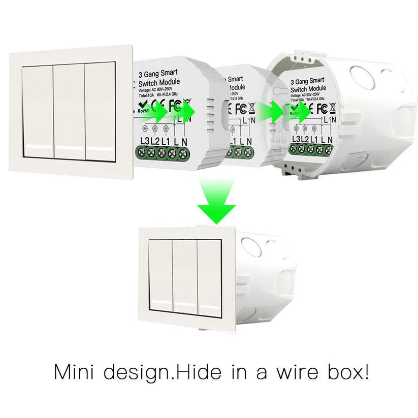 Módulo Wi-Fi p/ Interruptores de Luz Triplos (3 Gang)