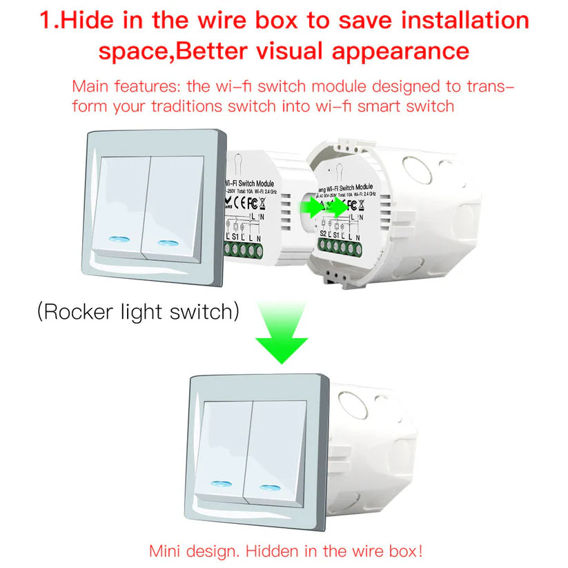 Módulo Wi-Fi p/ Interruptores de Luz Triplos (3 Gang)