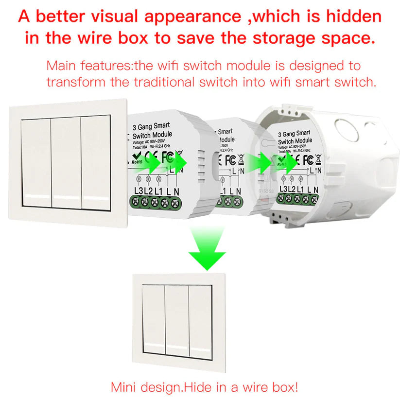 Módulo Wi-Fi p/ Interruptores de Luz Triplos (3 Gang)