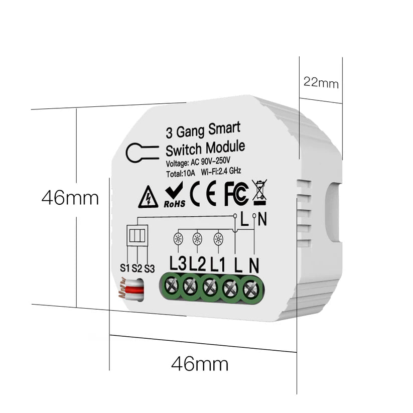 Módulo Wi-Fi p/ Interruptores de Luz Triplos (3 Gang)
