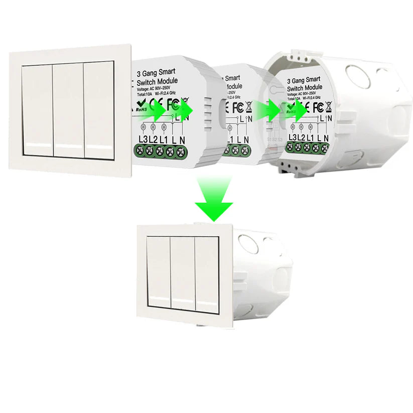 Módulo Wi-Fi p/ Interruptores de Luz Triplos (3 Gang)