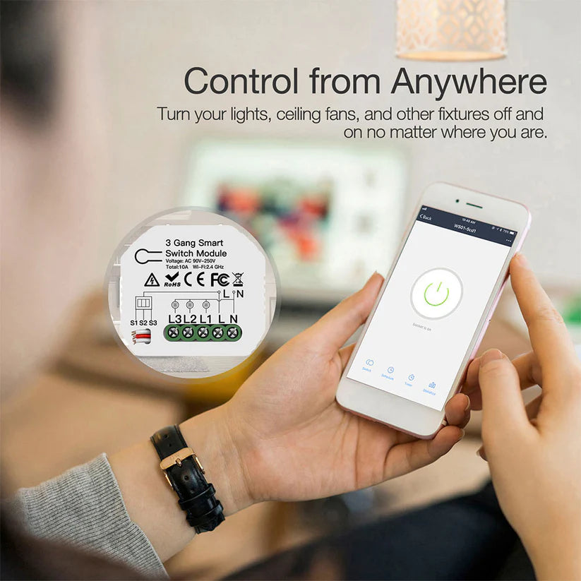 Módulo Wi-Fi p/ Interruptores de Luz Triplos (3 Gang)