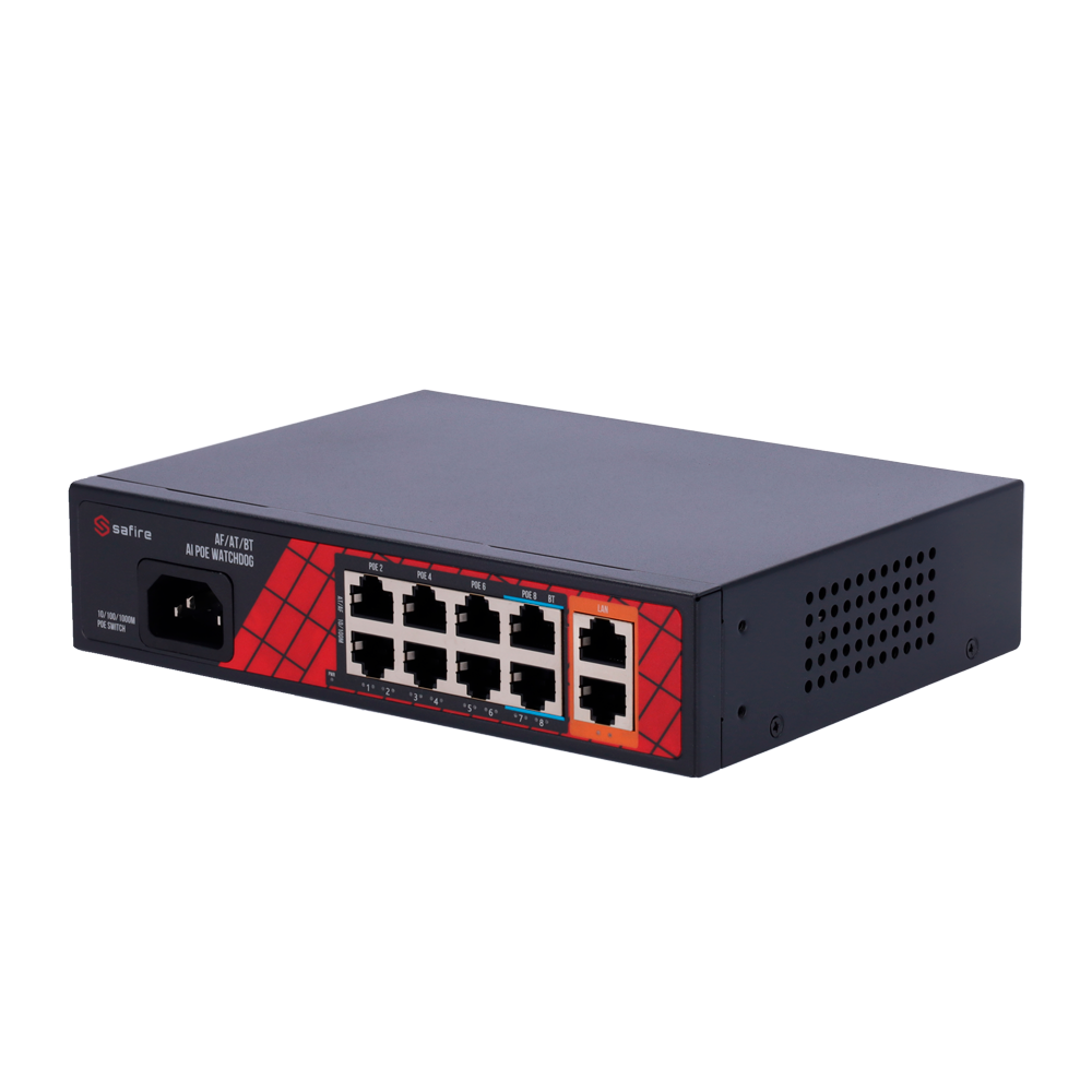 Switch 8 Portas Hi-PoE + 2 Uplink Safire